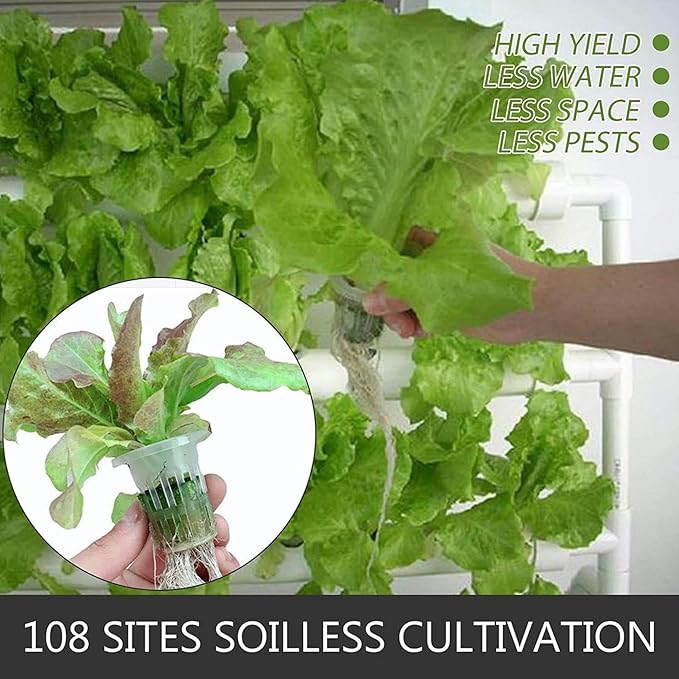 Hydroponic Grow Kit 3 Layers 108 Sites for Vegetables Salad Greens Flowers Fruits PVC Hydroponic Pipe Water Pump and Timer/1PC