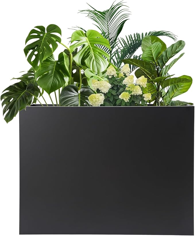 Metal Raised Garden Bed 36 * 10 * 28in Steel Rectangular Planter Flower Box with Intermediate Shelf for Indoor Outdoor Balconies Gardens Decks Patios Decks Front Porches (Black)