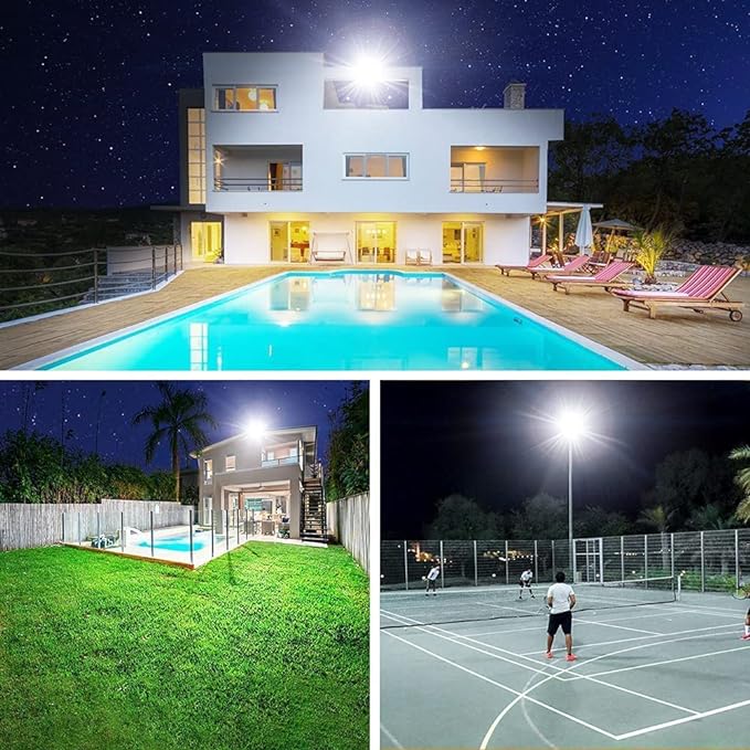2 Pack 250W Led Flood Lights OutdoorSuper Bright 37000LM Security Lights with PlugExterior IP66 Waterproof 5000K Daylight White FloodLight for Basketball Court Yard GardenParking lot etc
