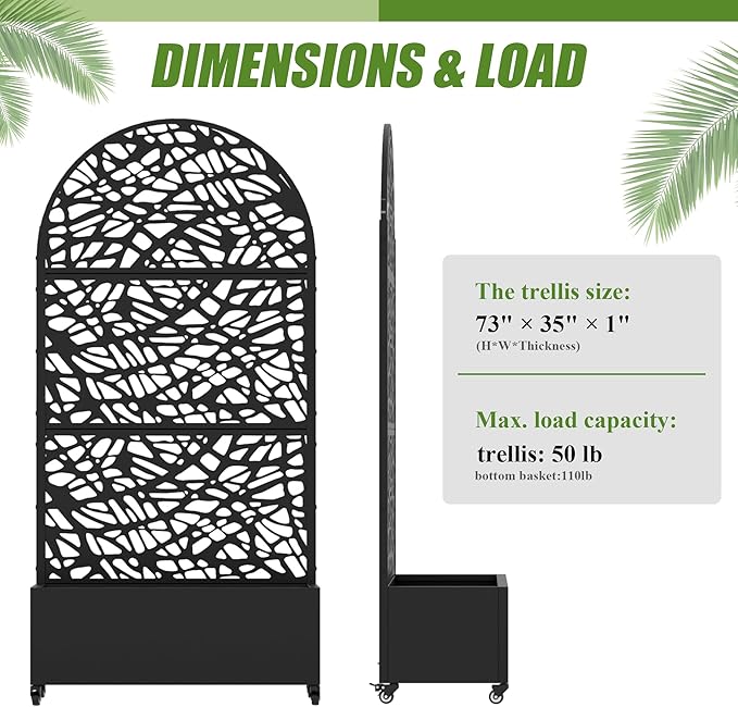 Casaphoria 72x35 Metal Raised Garden Bed with Trellis(2 Pack) Outdoor Planter Box with Wheels &amp Drainage Holes for Climbing Plants Elevated Garden Kit with Privacy Screen Black-Net Arched