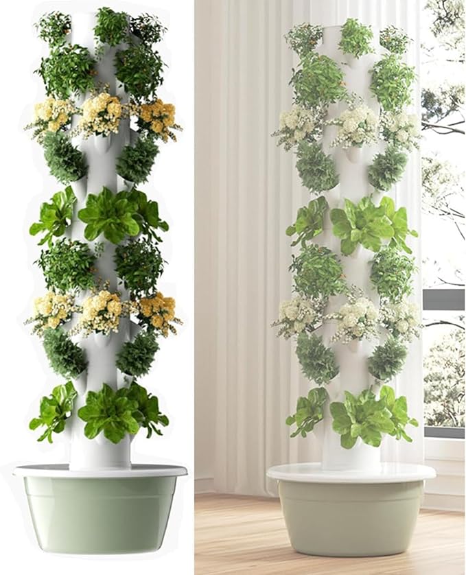 Hydroponics Growing System Tower Garden Hydroponics Growing System 5/7/9Layer Vertical Planter with LED Light Automatic Timer Hydrating Pump Aeroponic Tower Garden5Layer
