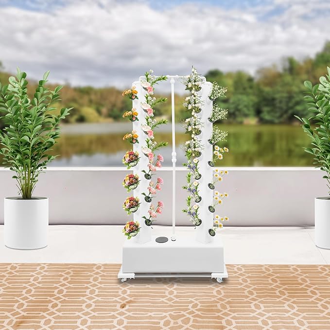 Hydroponic Tower Aeroponic Tower with 2 Separate Planting Racks Movable Smart Hydroponics Growing System Kit for Garden Office Balcony - 56-Plants
