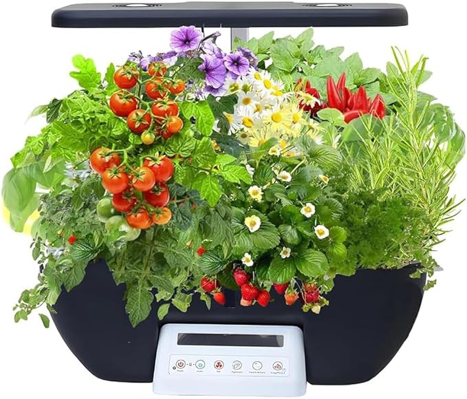 Indoor Hydroponics Growing - 17-Hole Plant Germination Kit with Pump Removable Water Tank LED Grow Light and LCD Touch Panel for Home Kitchen Gardening