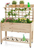 S AFSTAR Raised Garden Bed with Trellis 41.5x16x54in Mobile Elevated Planter Box with Wheels Bed Liner Top/Bottom Storage Shelves Freestanding Wood Planter Stand for Garden Patio Balcony