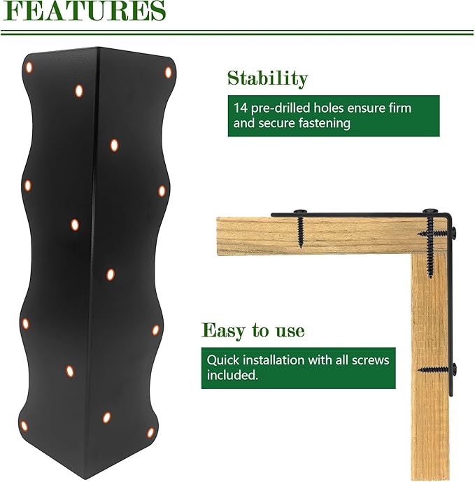 8-Pack Black Raised Garden Bed Corner Brackets 11x3x3 Metal Corner Supports with Screws Sturdy Wave-Edge Design for DIY Wooden Planter Boxes