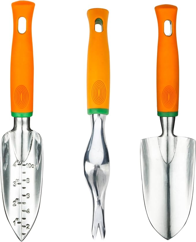 UKOKE Garden Tool Set 12 Piece Aluminum Hand Tool Kit Garden Canvas Apron with Storage Pocket Outdoor Tool Heavy Duty Gardening Work Set with Ergonomic Handle Gardening Tools for women men