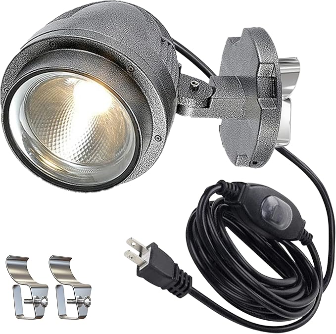Kiven Plug in LED Indoor/Outdoor Waterproof Spotlight with 9.84 FT Plug-in Cord 10 Watts Plug in Accent Light with Vinly Siding Hooks for Plants Porch GardenVinly Siding(Cool White) Silvery