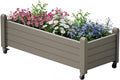 Raised Garden Bed with Wheels Outdoor Resin Planter Box with Drain Hole and Water Level Detector for Backyard Patio Balcony Gray (13.3 h)