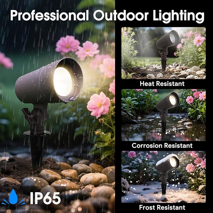 3CCT LED Landscape Lights with Connectors 12V Low Voltage 3000K/4000K/5000K Selectable 3W 200LM Outdoor Waterproof Garden Pathway Lights Wall Tree Flag Spotlights with Spike Stand 8 Pack