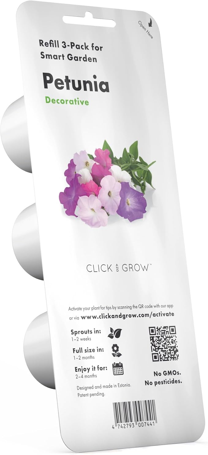 Mini Smart Planter Kit with Petunia Plant Pods by Click&ampGrow Hydrovase Indoor Garden Self-Watering Pot with Grow Light (White)
