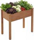 DUMOS Raised Garden Bed with Legs 34x18x30 Inch Planter Box Outdoor with Liner for Herbs Flowers Vegetables Elevated Wooden Garden Bed for Patio Balcony and Backyard Brown