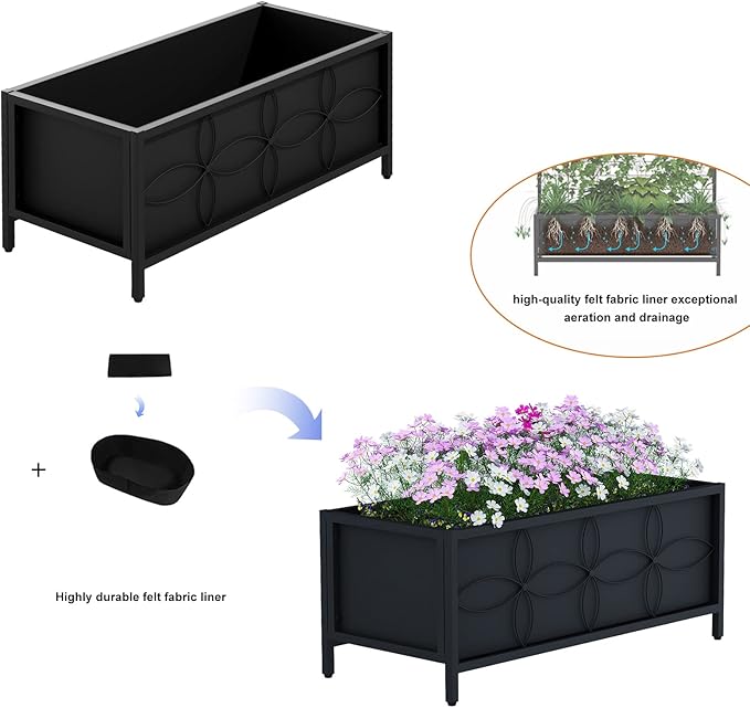Zhongma Sturdy Raised Garden Bed with Inner Fabric Liners for Vegetables Flower Planter Box for Backyard Patio Balcony. Inner Size: 33.85x14.17x11 inch