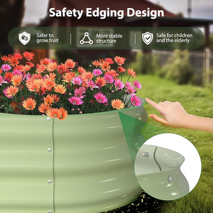 Raised Garden Bed Kit 8x2x1 ft Galvanized Planter Box Outdoor Oval Large Metal Raised Beds for Gardening Vegetables Flower Herb (Avocado Green)