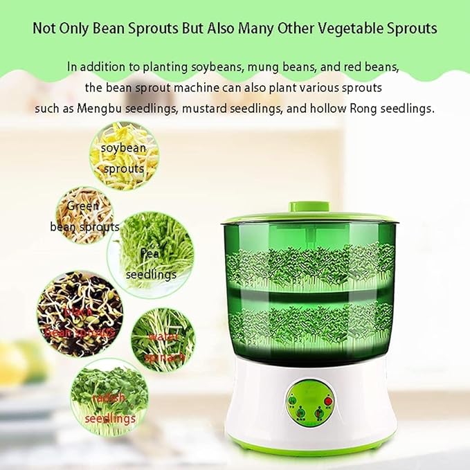 Automatic Sprouter Bean Growing Machine 2 Layers Function Large Capacity Seed Germination Kit Seed Germination Machine with PTC Heating for Seed Grow