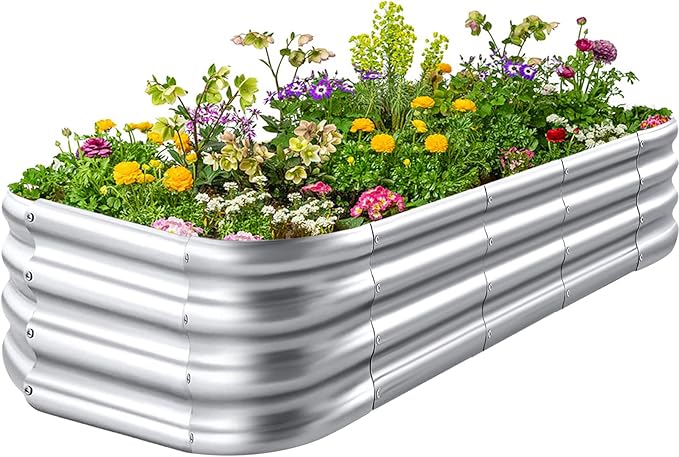 Raised Garden Beds Outdoor 8×4×1 Ft DIY Galvanized for Vegetables 12-in-1 Modular Metal Bed Kit Gardening Planters