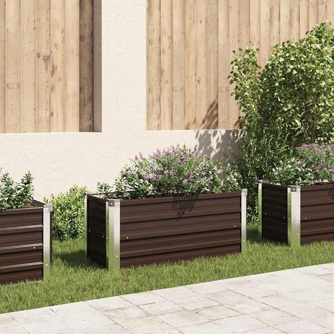 Raised Garden Bed Brown Galvanized Steel 39.4 x 15.7 x 17.7 inches Durable Planter for Outdoor Plants Rectangular Gardening Solution