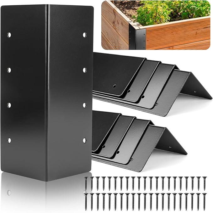 Raised Garden Bed Corner Brackets for Flower Vegetable Furniture Planter Wood Garden Bed Box Black Metal Corner Brackets Decorative with Screws (Matte Black -8pack 3x3x6)