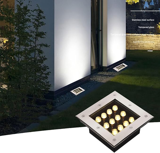 Ground LED Landscape Lights Square Buried Lights AC85-265V LED Spotlights Outdoor Recessed IP66 Waterproof In-Ground Lamp for Driveway Garden Pathway Patio Deck Landscape Lamp(Green12w)