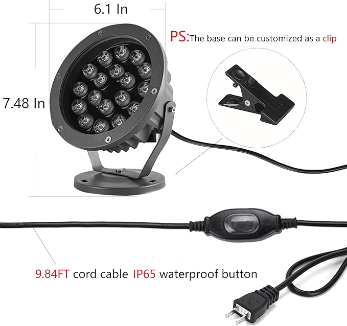 Outdoor LED Spotlight Waterproof Bright Outdoor Landscape Automatic Timer Mini Lawn Lamp 18W Graden Lights Lawn Decorative Lamp with Plug Courtyard Flag Light Front Yard Warm White