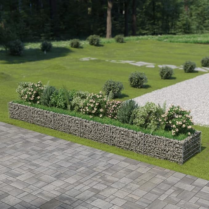 Gabion Raised Bed Galvanized Steel Gabion Planter Raised Bed Wire Fencing Patio Flower Plant Basket Rock Stone Fill Mesh Fence 212.6x35.4x19.7-336