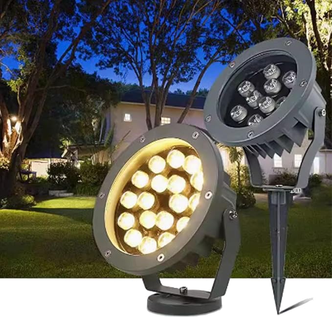 LED Tree Spotlight 12W Round Outdoor Flood Light IP65 Waterproof AC 220V Plug-in Landscape Projector (Red)