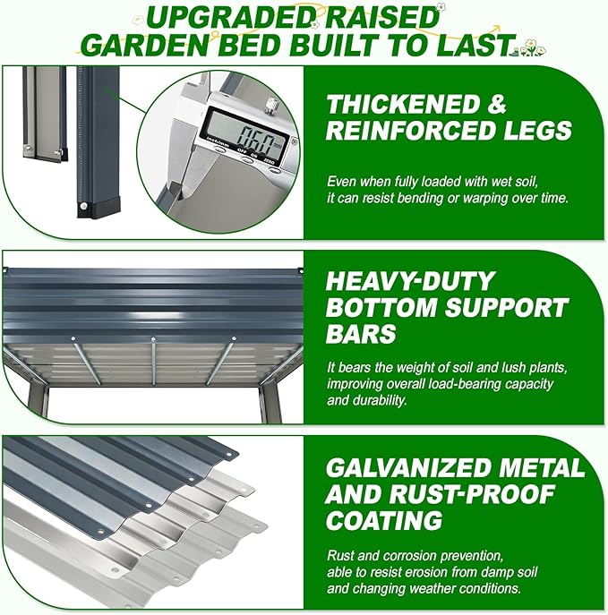 Galvanized Raised Garden Bed with Legs 2 Pack 48x24x32in Elevated Raised Garden Bed Outdoor with Drainage Holes Planter Boxes for Gardening Vegetable Flower Fruit in Backyard Patio Balcony (Grey)