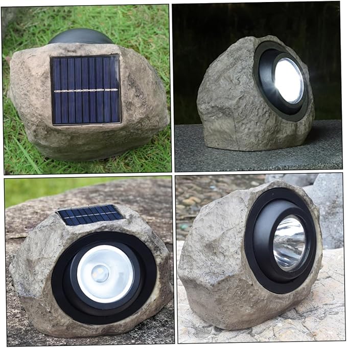 1pc Solar Outdoor Spotlight Imitated Stone Decorative Lamp for Gardens Patios and Lawns Dual Warm Light Settings