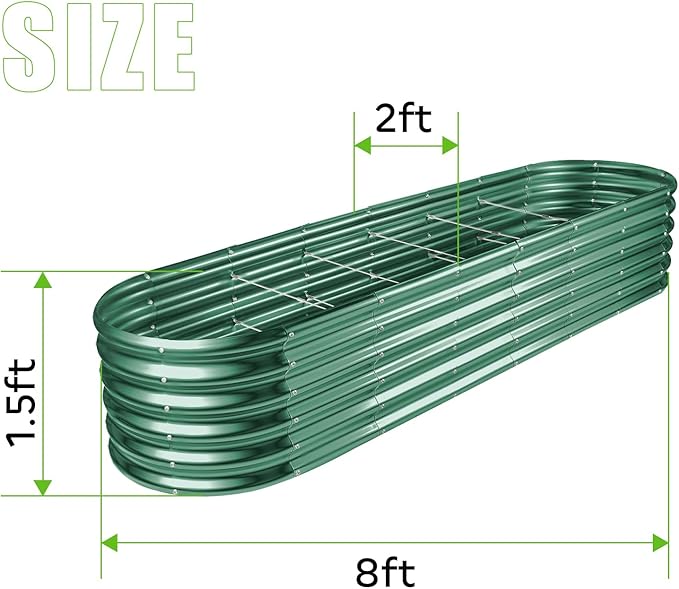 Land Guard 8×2×1.5ft Galvanized Raised Garden Bed Kit Raised Garden Boxes Outdoor Oval Metal Raised Garden Beds for Vegetables Forest Green