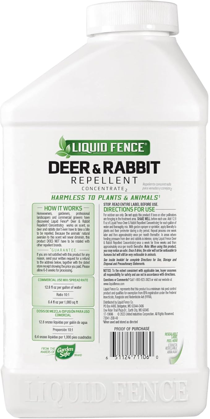 Liquid Fence Deer And Rabbit Repellent Concentrate 32 Ounces Apply Year-Round