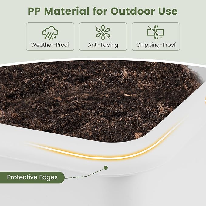 Giantex Raised Garden Beds Outdoor Set of 2 Self-Watering Planter Box with Detachable Legs &amp Drainage Hole Outdoor Raised Container for Vegetable Fruit Herbs 31.5”Lx12”Wx16”H Easy Assembly (Wh