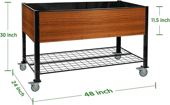 Raised Garden Bed with Legs and Wheels Self-Watering Planter Box 48x24x30 in Elevated Raised Bed with Drainage Hole Built to Withstand Sun Rain and Wind for Up to 2 Years