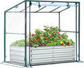 Ohuhu Raised Garden Bed with Cover Outdoor 4x2x1 FT Galvanized Metal Planter Box with PVC Greenhouse Cover Protects Plants from Frost Birds Insects 3-in-1 Gardening Set for Vegetable Flower Herb