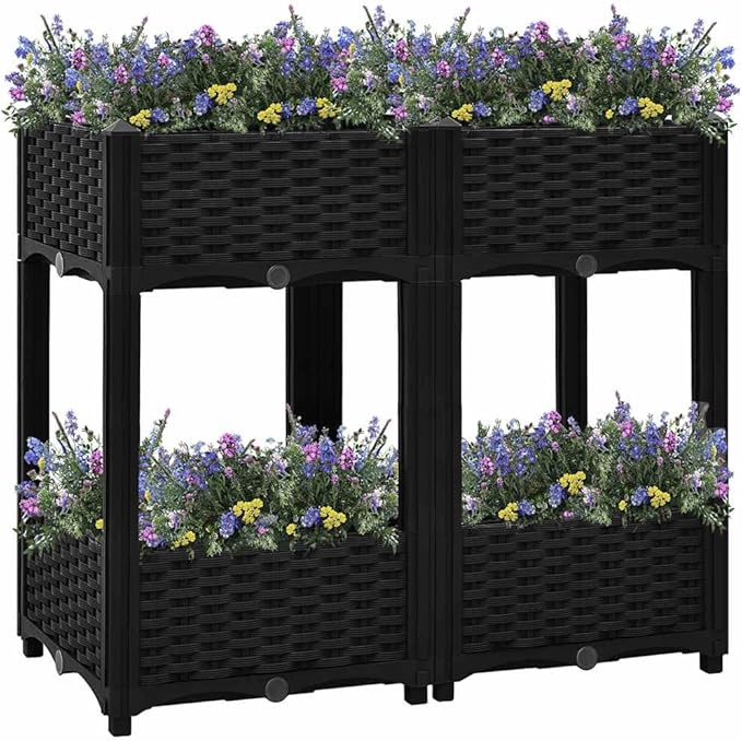 Raised Bed Black Polypropylene Medium Raised Bed Rectangular Gardening Pots &amp Planters 316535