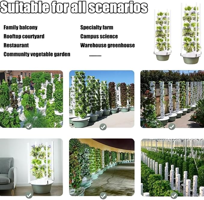 Vertical Hydroponic Tower Smart Garden for Herbs Fruits and Vegetables – 5/7/9 Layers Aeroponic Growing Kit with Smart Timer Silent Water Pump Space-Saving Design for (Size:5 Layers: 53 x 105 cm)