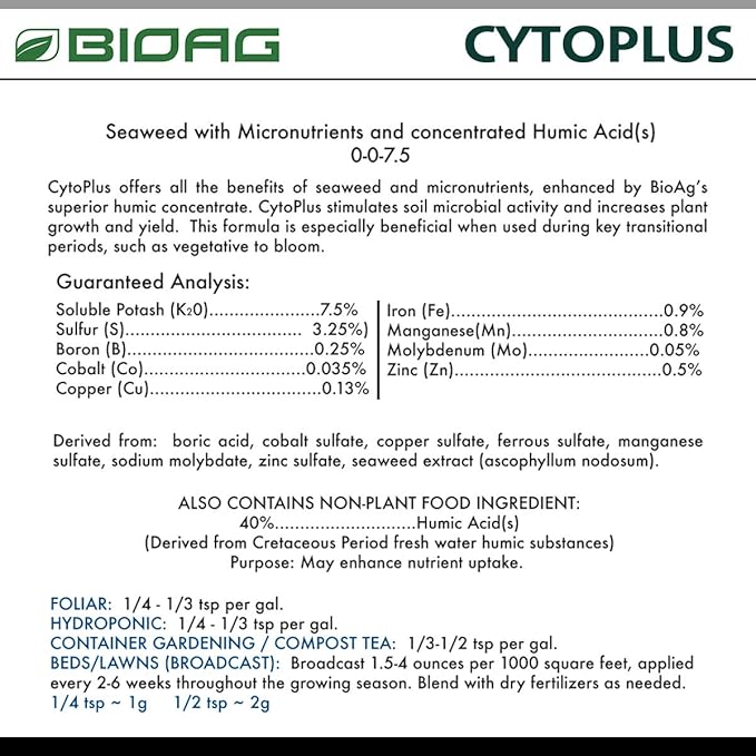 BIOAG CytoPlus Organic Humic Acid Plus Seaweed Extract Essential Micronutrients Dry Soil Amendment for All Plants S B Co Cu Fe Mn Mo Zn (1 kg)