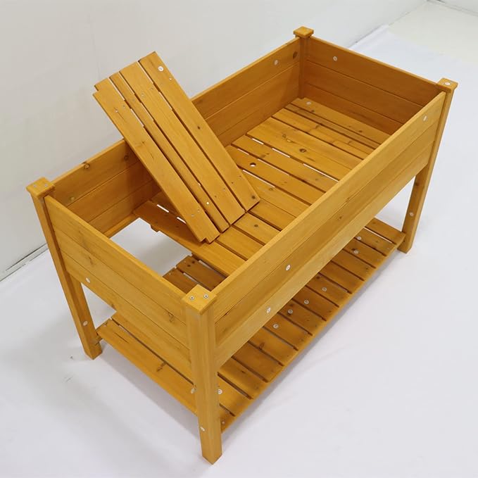 Raised Garden Bed Planter Box with Legs &amp Storage Shelf Wooden Elevated Vegetable Growing Bed for Flower/Herb/Backyard/Patio/Balcony 48.5x30x24.4in
