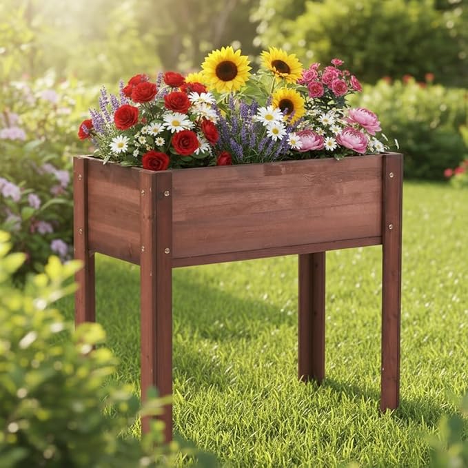 31x31x16 inch Raised Garden Bed with Legs Elevated Wooden Planter Box for Outdoor Plants Flowers Fruits Vegetable Herb Growingg