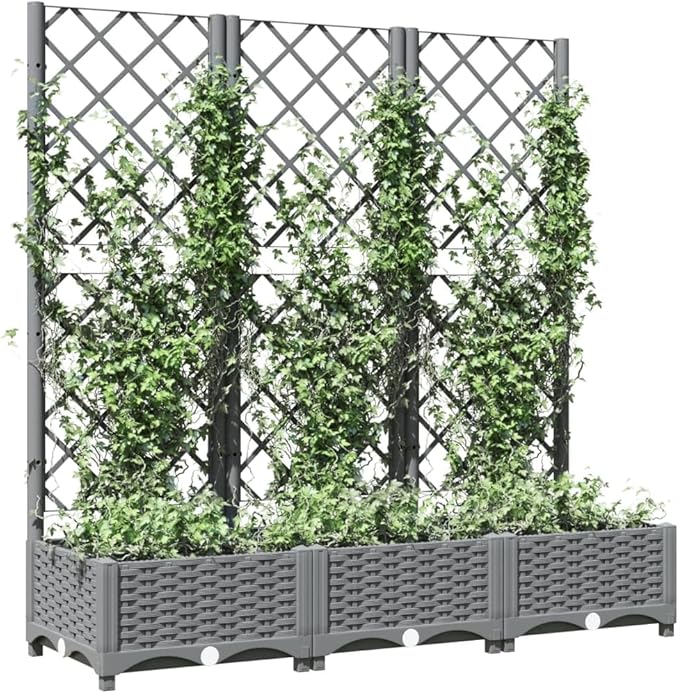 Light Grey Polypropylene Garden Planter with Trellis Large Rectangular Outdoor Raised Bed for Climbing Plants 47.2 x 15.7 x 47.8 in Patio Deck Balcony