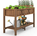 Raised Garden Bed with Legs 47 x 18 x 29 Inch Elevated Planter Box w/HIPS Frame Drainage Holes &amp Storage Shelf Standing Raised Planter for Flowers Herbs Outdoor Balcony Backyard (Coffee)