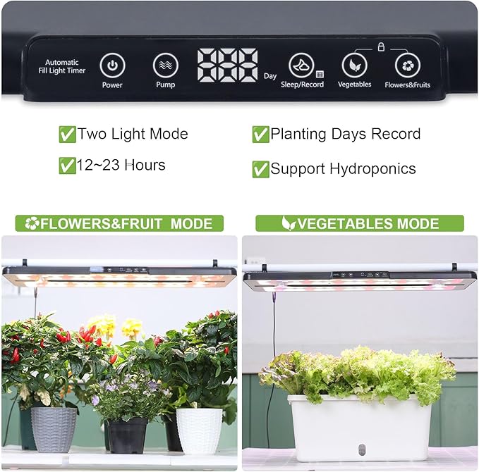 22 x 10 Grow Lights for Indoor Plants and Vegetables Full Spectrum LED Growing Lamp for Indoor Garden Greenhouse - Features Two Smart Light Mode 12~23H Timer - 2 Pack (2 in Series Black)