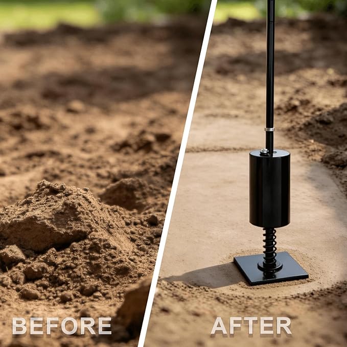 Spring Loaded Tamper Tool Heavy Duty Tamper for Garden &amp Landscaping Tools 8 x 8 Steel Base Fillable Weight Tube Shock Absorbing Spring for Soil Sand &amp Gravel