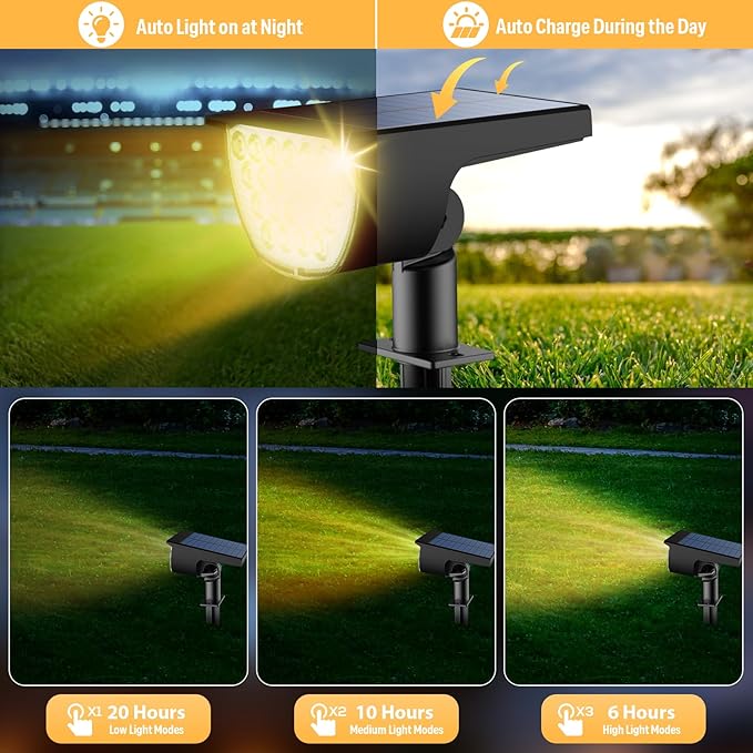 Solar Lights Outdoor Waterproof IP65 Solar Powered 76 LED 3 Lighting Modes Solar Spot Lights Outdoor for Yard Garden Landscape Pathway (Warm White 4 Pack)