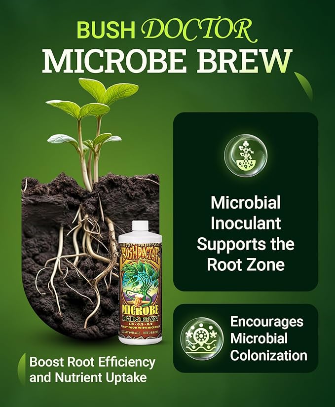 FoxFarm Bush Doctor Microbe Brew - Liquid Microbial Inoculant for Plants - Enhance Root Efficiency &amp Nutrient Uptake - Supports Hydroponic &amp Soil Applications for Flowers Vegetables &amp Tre