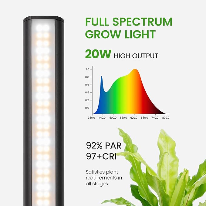 Grow Lights for Indoor Plants20W 169 LED Full Spectrum with Timer Hanging Plant Growing Light with Dimmable On/Off Switch16.8in Height Standing Vertical Lamp for Seed Starting Growth