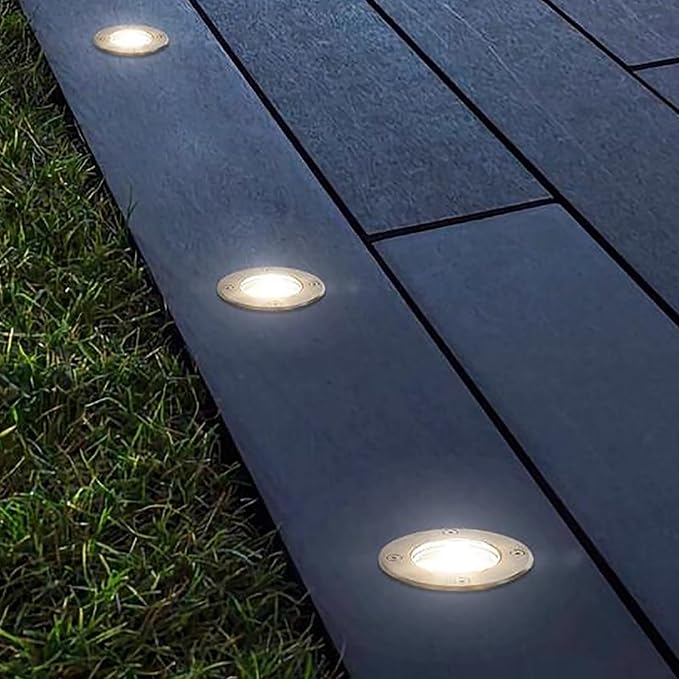 Outdoor Landscape Lights - Underground Light LED Tempered Glass Cover Round Ultra-Thin Path Light IP67 Stainless Steel Waterproof Recessed Ground Spotlight Easy Installation(Blue18W) (White 12W)