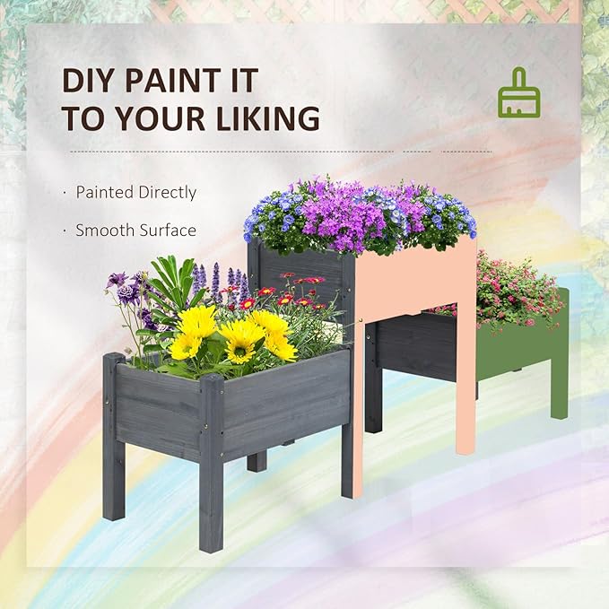 Raised Garden Bed - 3 Planter Box Set Elevated Wooden Plant Stand with Drainage - Great for Vegetables Herbs and Flowers