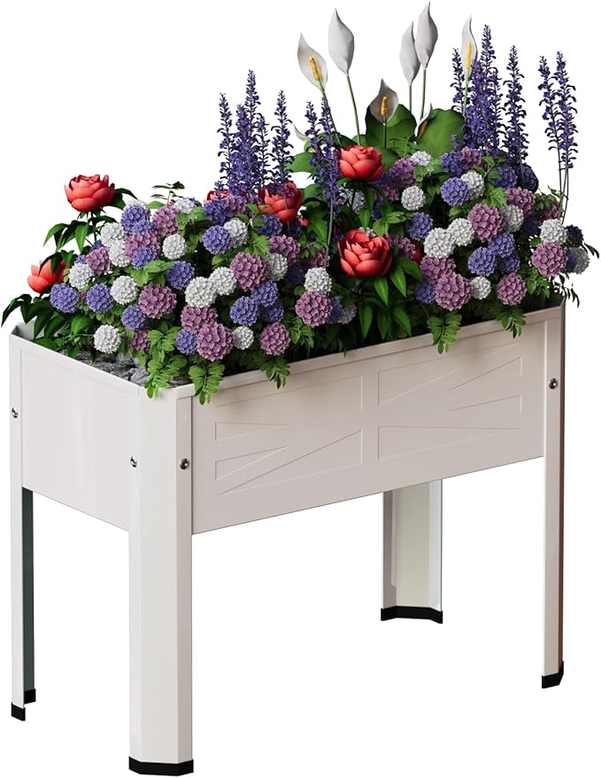 Elevated Metal Planter Box Stand Heavy Duty Raised Garden Bed for Vegetables Flowers Herbs Indoor Outdoor Use Cream