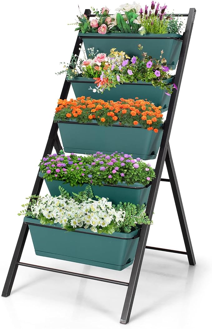 Safstar 5-Tier Vertical Raised Garden Bed Freestanding Garden Planter with 5 Container Boxes Elevated Planter for Vegetables Fruits Flowers Herbs Good for Indoor &amp Outdoor Use (Green 1)