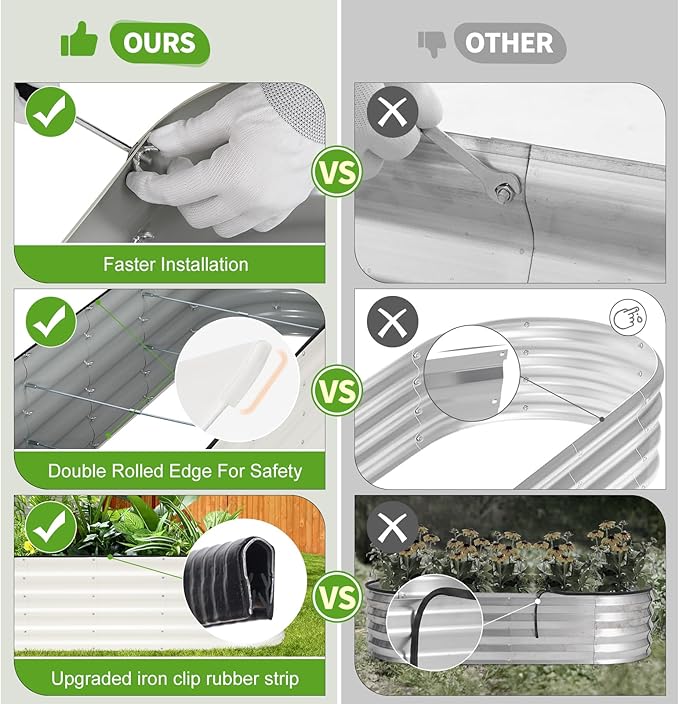 Galvanized Raised Garden Bed Outdoor- 2 Pcs Raised Beds for Gardening| Metal Planter Box Steel Raised Garden Bed Kit with Gloves for Vegetables Flower Herbs (6x2x1.4FT White)