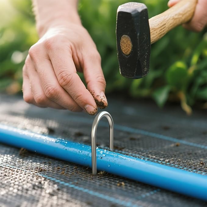 MySit 6 Inch 100 Pack U Shaped Garden Stakes Heavy Duty 11 Gauge Galvanized Drip Irrigation Stakes Landscape Staples for 1/2 to 1-1/2 Soaker Hose Weed Barrier Yard Decorations Fencing